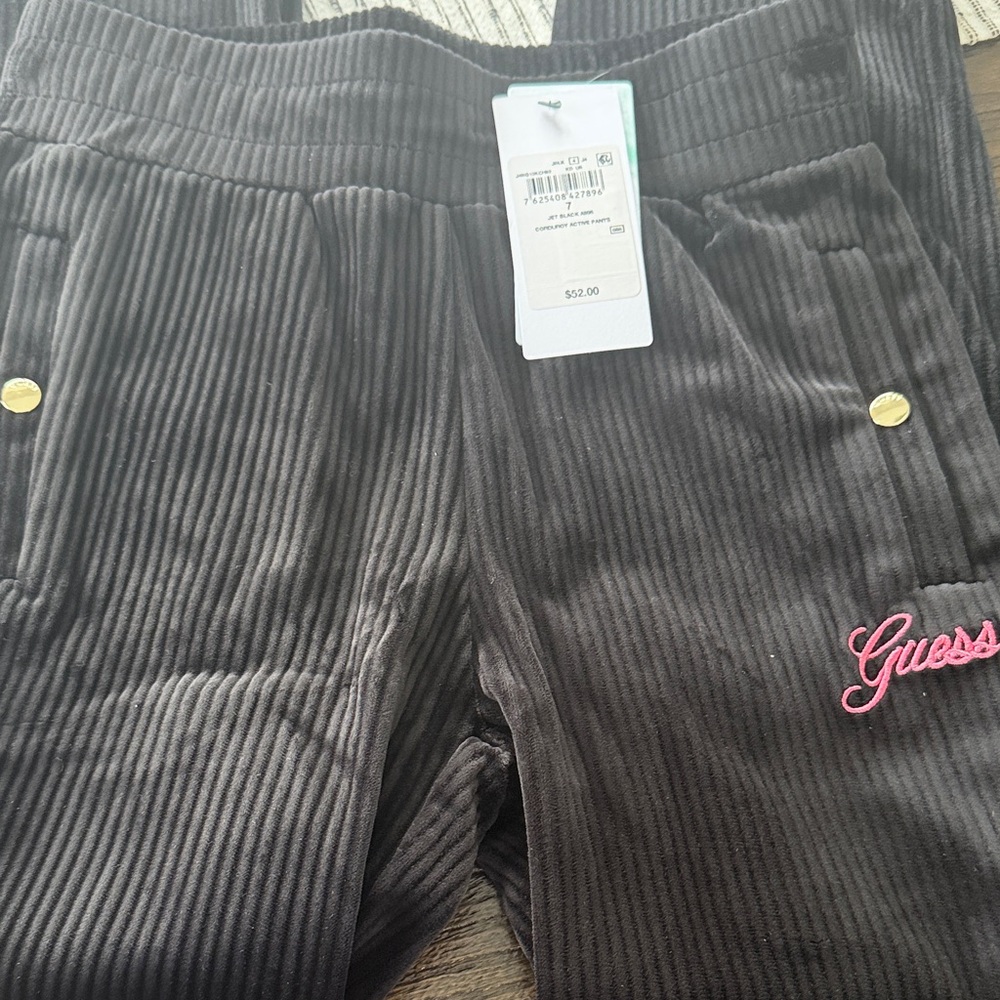 Guess Kids Black Corduroy Joggers with Pink Logo